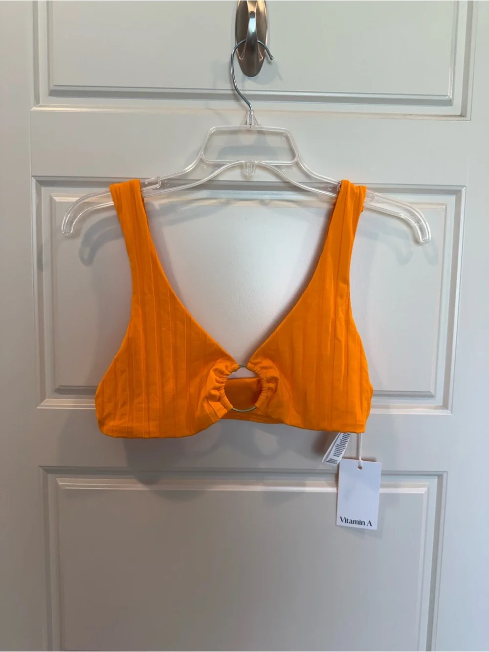Vitamin A Skylar Ring Bikini Top Super Rib Tangerine XL NWT